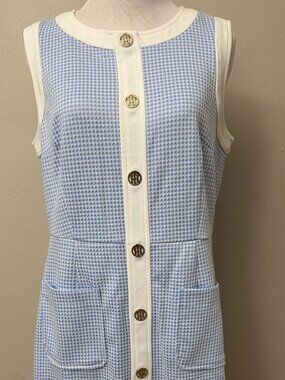 NWT! Tommy Hilfiger Blue Houndstooth Sheath Sleeveless Dress Size 8